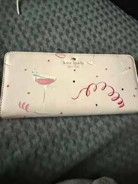 kate spade Light Pink Cocktail Print Zip Wallet with Gold Logo